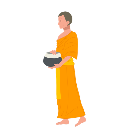 Thai Monk in Traditional Robes with Alms bowl  Illustration