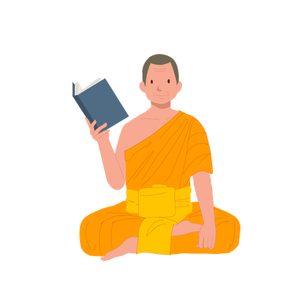 Thai Monk in Traditional Robes with book  Illustration