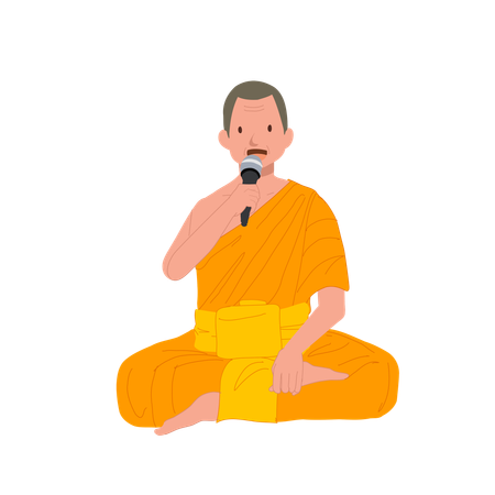 Thai Monk in Traditional Robes with Microphone speaking  Illustration