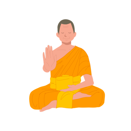 Thai Monk in Traditional Robes with Symbolic hand Gesture  일러스트레이션