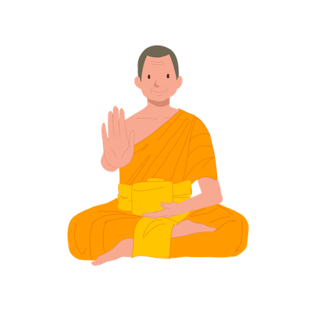 Thai Monk in Traditional Robes with Symbolic hand Gesture  イラスト