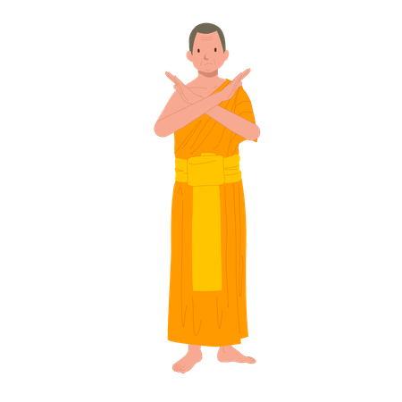 Thai Monk in Traditional Robes with Symbolic hand Gesture  Illustration