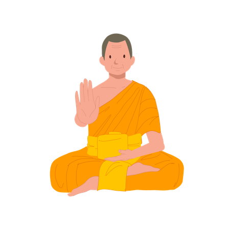 Thai Monk in Traditional Robes with Symbolic hand Gesture  Illustration