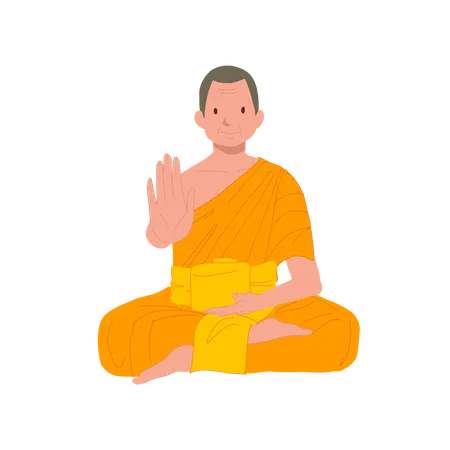 Thai Monk in Traditional Robes with Symbolic hand Gesture  Illustration