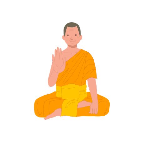 Thai Monk in Traditional Robes with Symbolic hand Gesture  Illustration