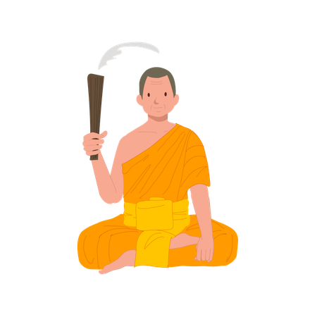 Thai monk sprinkle holy water  Illustration