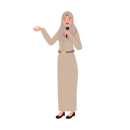 Thai Muslim female teacher teaching or making an announcement  Illustration