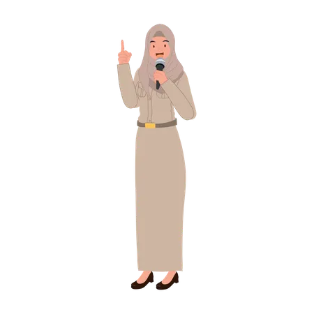 Thai Muslim female teacher teaching or making an announcement  Illustration