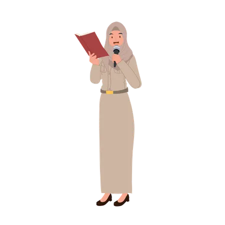 Thai Muslim female teacher teaching or making an announcement  Illustration