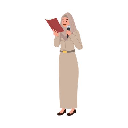 Thai Muslim female teacher teaching or making an announcement  Illustration