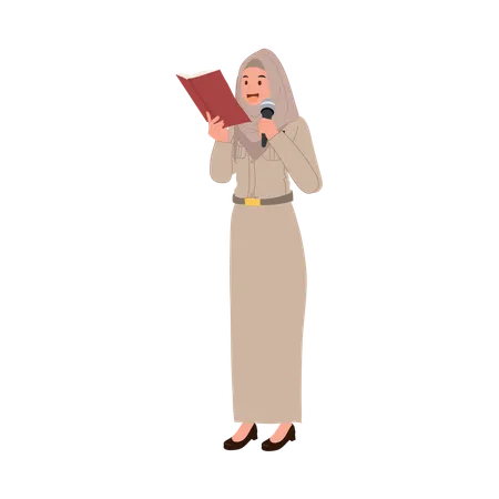 Thai Muslim female teacher teaching or making an announcement  Illustration