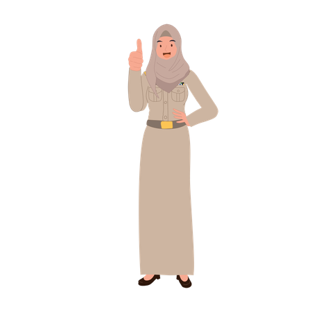 Thai muslim school teacher giving positive feedback with thumbs-up  Illustration