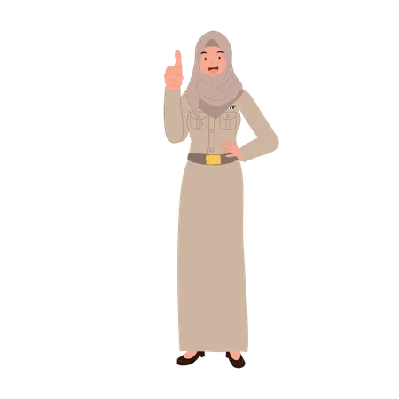 Thai muslim school teacher giving positive feedback with thumbs-up  Illustration
