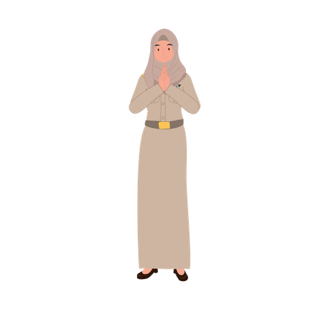 Thai muslim teacher greeting with respect in traditional  Illustration
