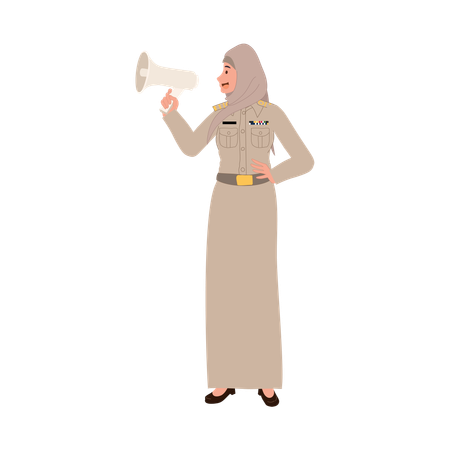 Thai muslim teacher making school announcement  Illustration