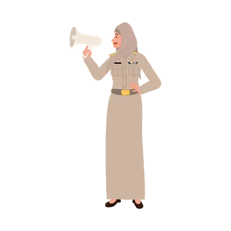 Thai muslim teacher making school announcement  Illustration