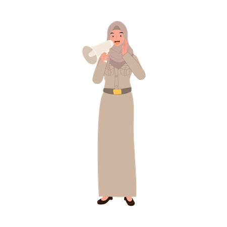 Thai muslim teacher using megaphone for education  Illustration