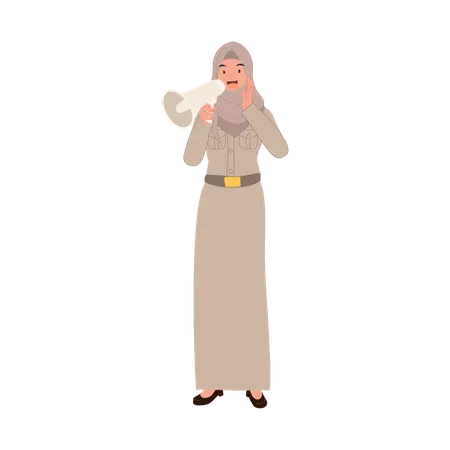 Thai muslim teacher using megaphone for education  Illustration