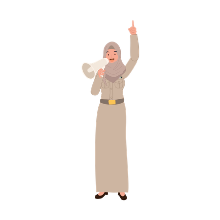 Thai muslim teacher using megaphone for education  Illustration