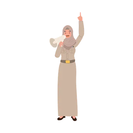 Thai muslim teacher using megaphone for education  Illustration