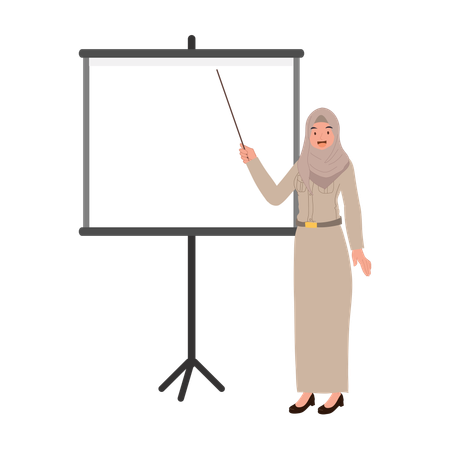 Thai muslim woman teacher lecturing on whiteboard in classroom  Illustration