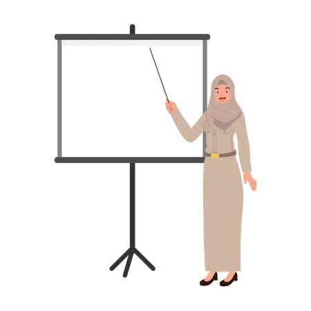 Thai muslim woman teacher lecturing on whiteboard in classroom  Illustration