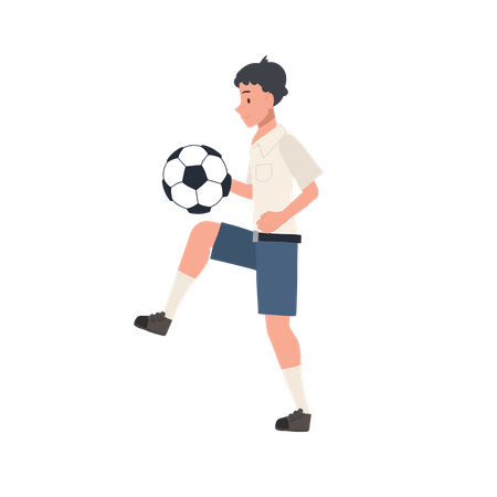 Thai Student Boy Kicking Ball  Illustration