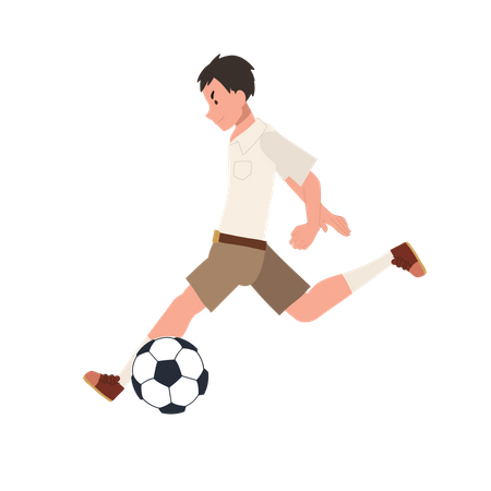Thai Student Boy Kicking Ball After Classes  Illustration