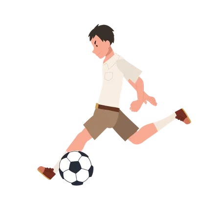 Young Thai Student Boy Kicking Ball After Classes Young Thai Student Boy Playing Football After School イラスト