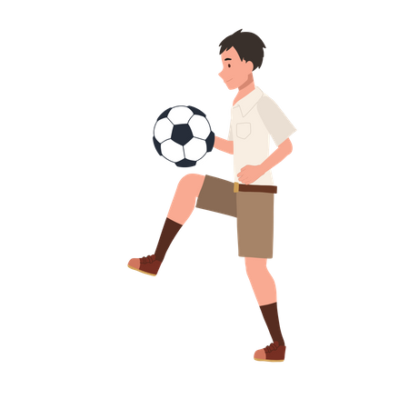 Thai Student Boy Kicking Ball After Classes  イラスト