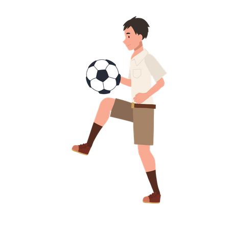 Thai Student Boy Kicking Ball After Classes  Illustration