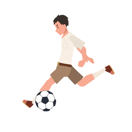 Thai Student Boy Kicking Ball After Classes  Illustration