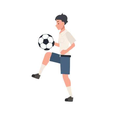 Thai Student Boy Kicking Ball  Illustration