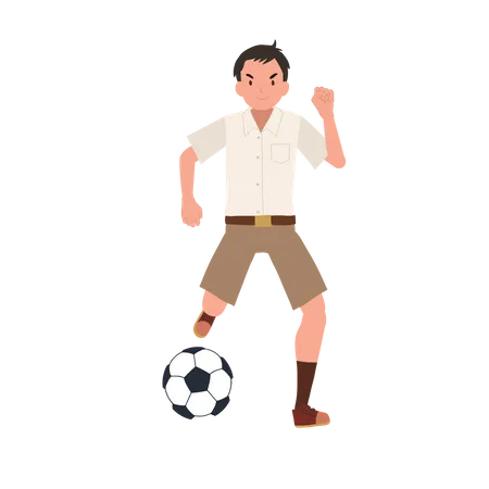 Thai Student Boy Playing Football After School  イラスト