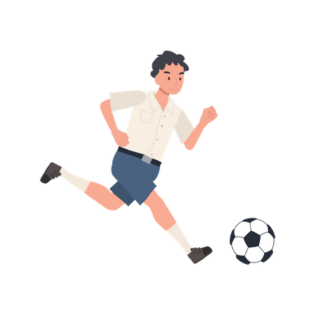 Thai Student Boy Playing Football After School  イラスト