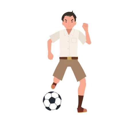 Thai Student Boy Playing Football After School  Illustration