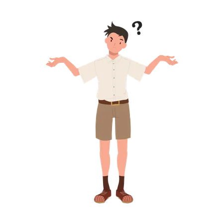 Thai Student In Uniform Is Confusing Dont Understand Question Mark Pop Up Illustration