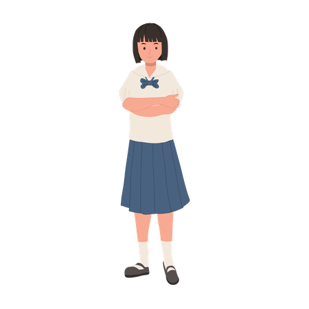 Thai Student Crossed Arms Pose  Illustration