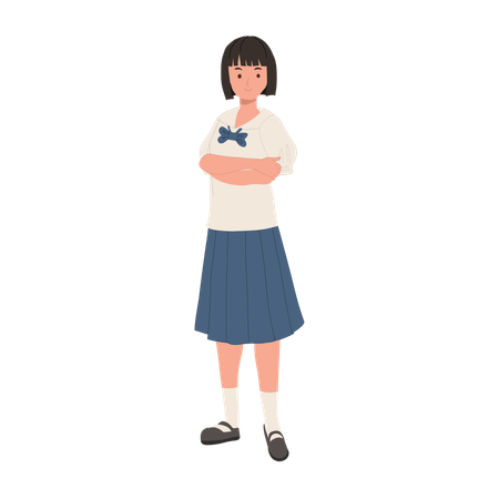 Thai Student Crossed Arms Pose  Illustration