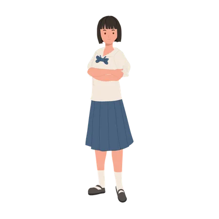 Thai Student Crossed Arms Pose  Illustration