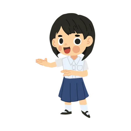 Happy Back To School Cartoon Character Thai Student Girl Cartoon Character Illustration