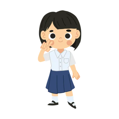 Thai Student Girl Smiling Happily  Illustration