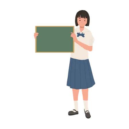 Back To School Concept Thai Student Holding Small Blank Blackboard For Education Illustration