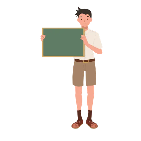 Back To School Concept Thai Student Holding Small Blank Blackboard For Education Illustration