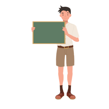 Thai Student Holding Small Blank Blackboard for Education  Illustration