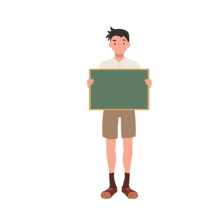 Thai Student Holding Small Blank Blackboard for Education  Illustration