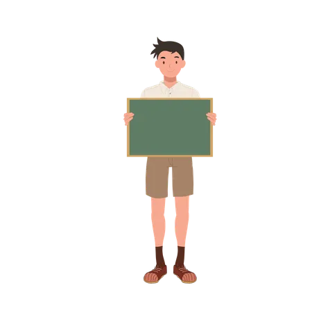 Thai Student Holding Small Blank Blackboard for Education  Illustration