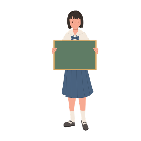 Thai Student Holding Small Blank Blackboard for Education  Illustration