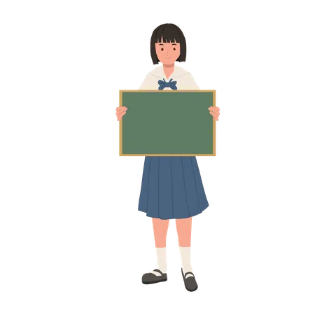 Thai Student Holding Small Blank Blackboard for Education  Illustration