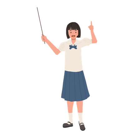 Thai Student in Uniform and Explaining with Pointing Stick  Illustration